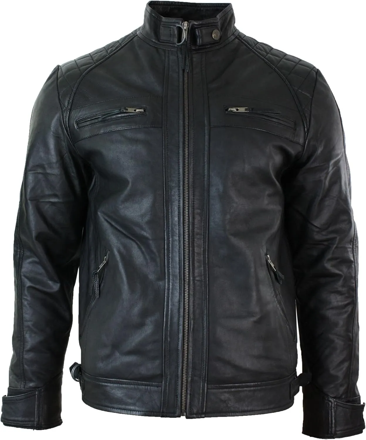 TruClothing Men's Biker Jacket Outwear Windproof Winter Motorcycle Rider Real Leather Jackets Coat Retro