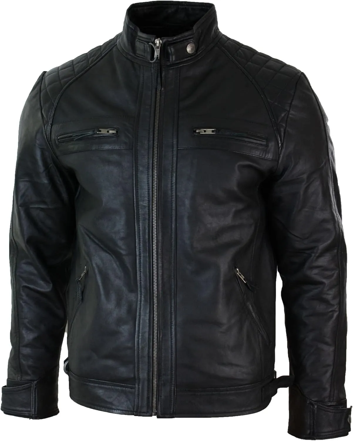 TruClothing Men's Biker Jacket Outwear Windproof Winter Motorcycle Rider Real Leather Jackets Coat Retro