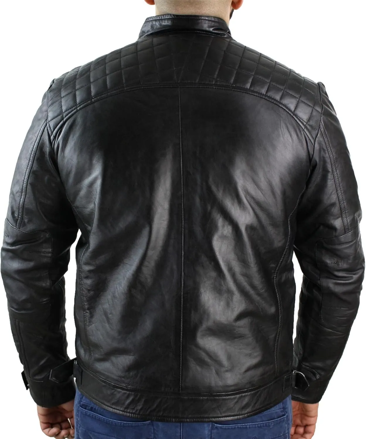 TruClothing Men's Biker Jacket Outwear Windproof Winter Motorcycle Rider Real Leather Jackets Coat Retro