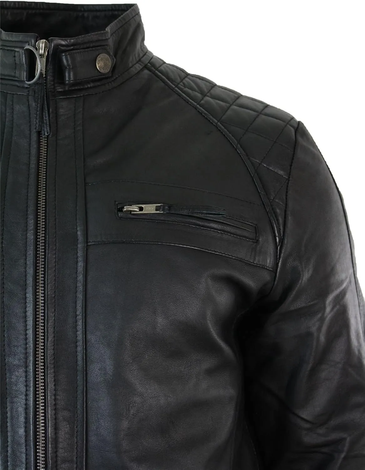 TruClothing Men's Biker Jacket Outwear Windproof Winter Motorcycle Rider Real Leather Jackets Coat Retro