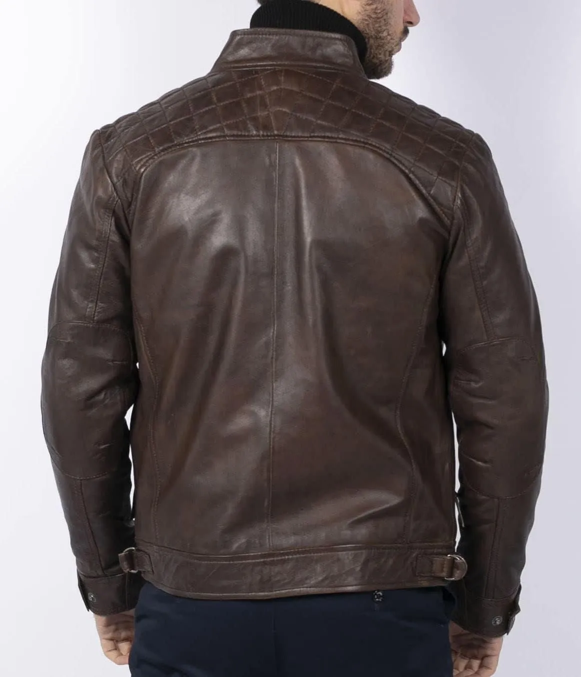 TruClothing Men's Biker Jacket Outwear Windproof Winter Motorcycle Rider Real Leather Jackets Coat Retro