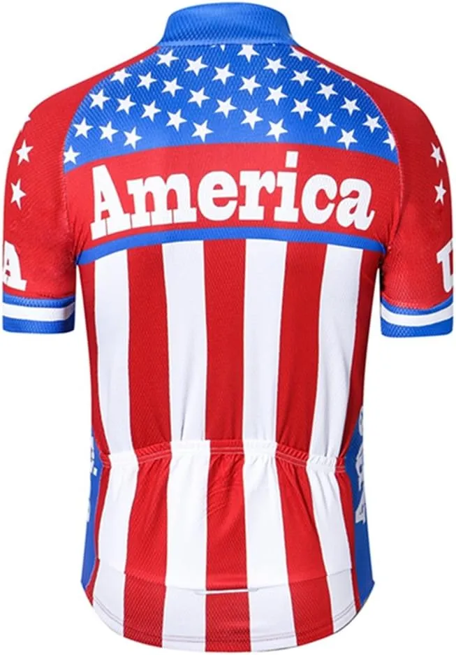 Weimostar Men's USA Cycling Jersey Short Sleeve Biking Shirts Breathable with Pockets