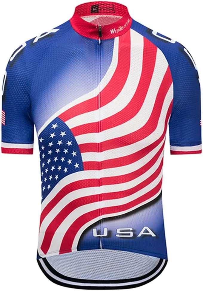 Weimostar Men's USA Cycling Jersey Short Sleeve Biking Shirts Breathable with Pockets