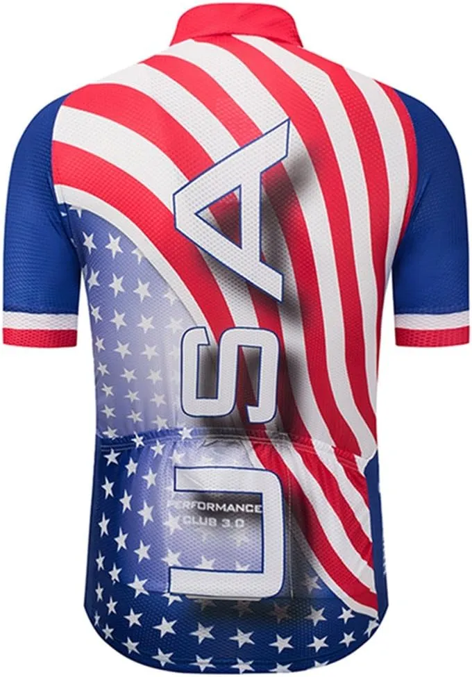 Weimostar Men's USA Cycling Jersey Short Sleeve Biking Shirts Breathable with Pockets
