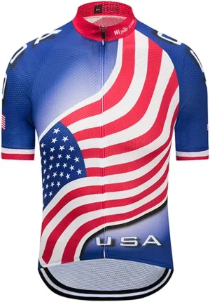 Weimostar Men's USA Cycling Jersey Short Sleeve Biking Shirts Breathable with Pockets