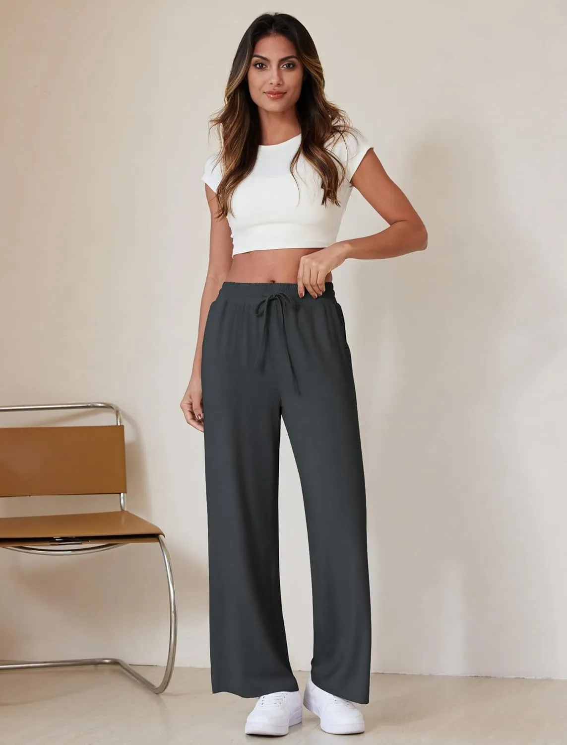 Wide Leg Pants Women High Waisted Slacks Lounge Baggy Flowy Palazzo Pants with Pockets