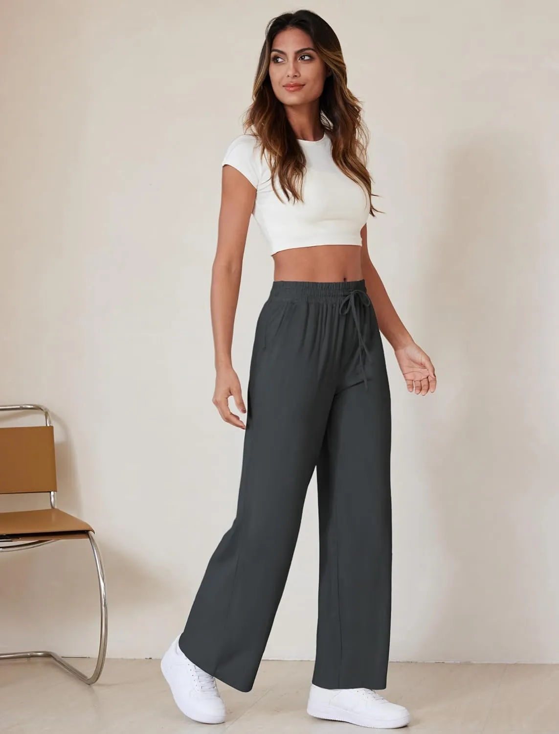 Wide Leg Pants Women High Waisted Slacks Lounge Baggy Flowy Palazzo Pants with Pockets
