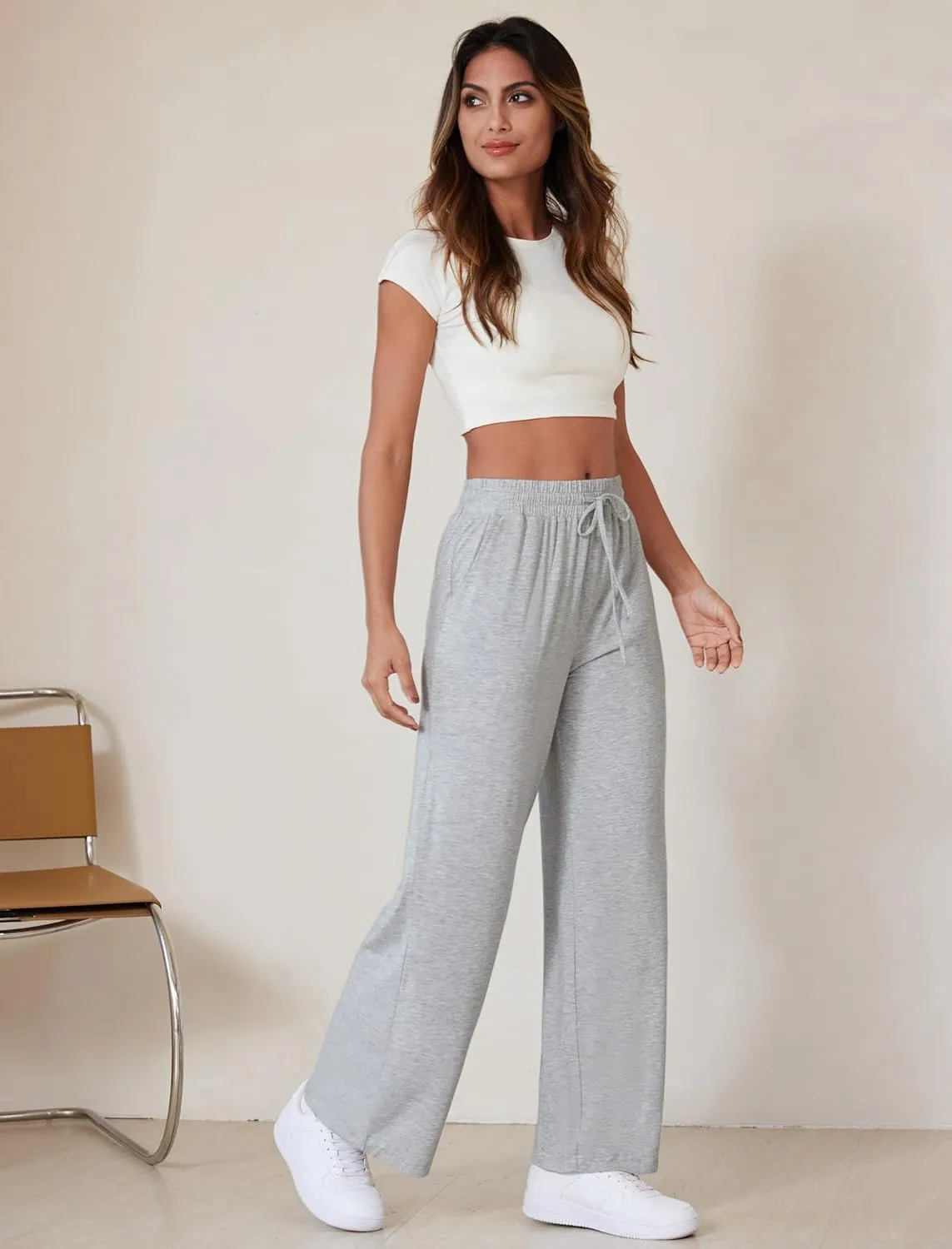 Wide Leg Pants Women High Waisted Slacks Lounge Baggy Flowy Palazzo Pants with Pockets