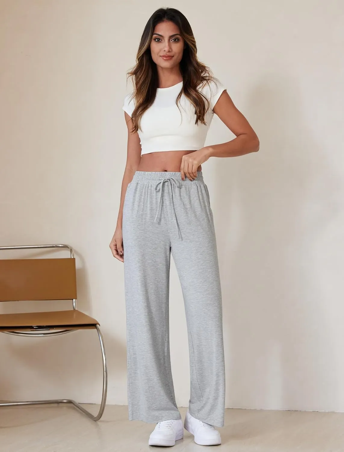 Wide Leg Pants Women High Waisted Slacks Lounge Baggy Flowy Palazzo Pants with Pockets