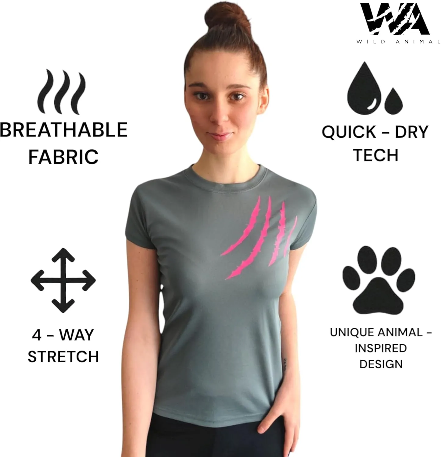 Wild Animal Women's Workout Shirts - Quick Dry, Breathable Gym Tops, Short Sleeve Athletic T-Shirts for Yoga & Fitness