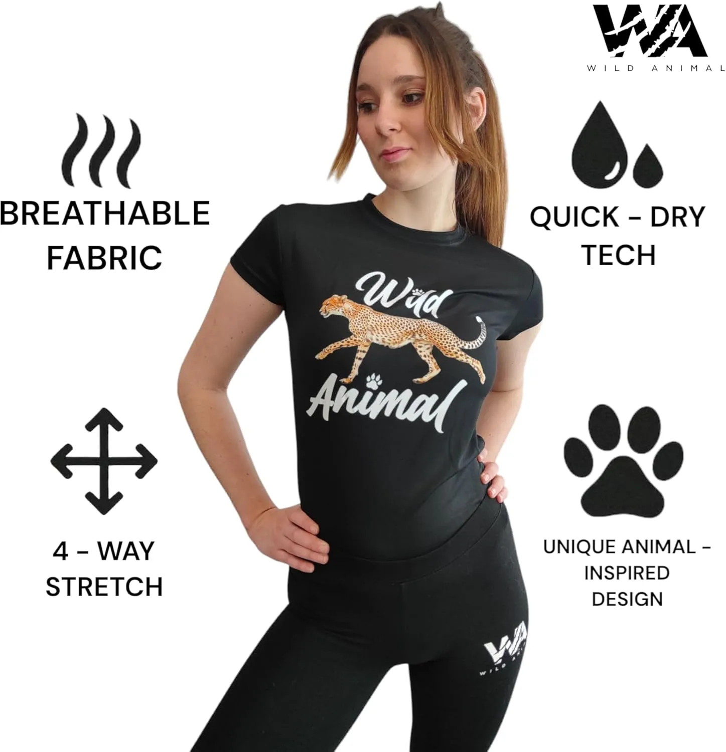 Wild Animal Women's Workout Shirts - Quick Dry, Breathable Gym Tops, Short Sleeve Athletic T-Shirts for Yoga & Fitness