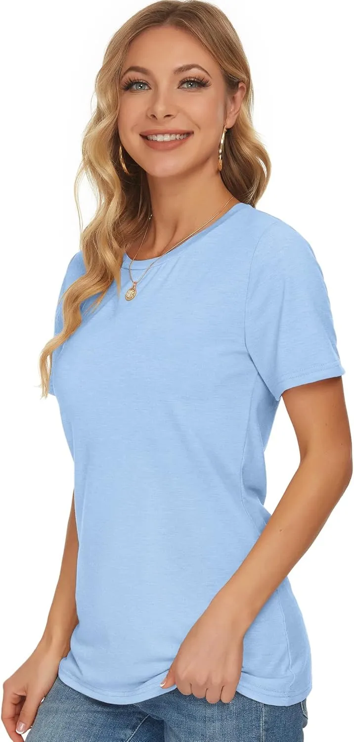 WNEEDU Womens T Shirts Short Sleeve Crewneck Loose Summer Tees Basic Tops
