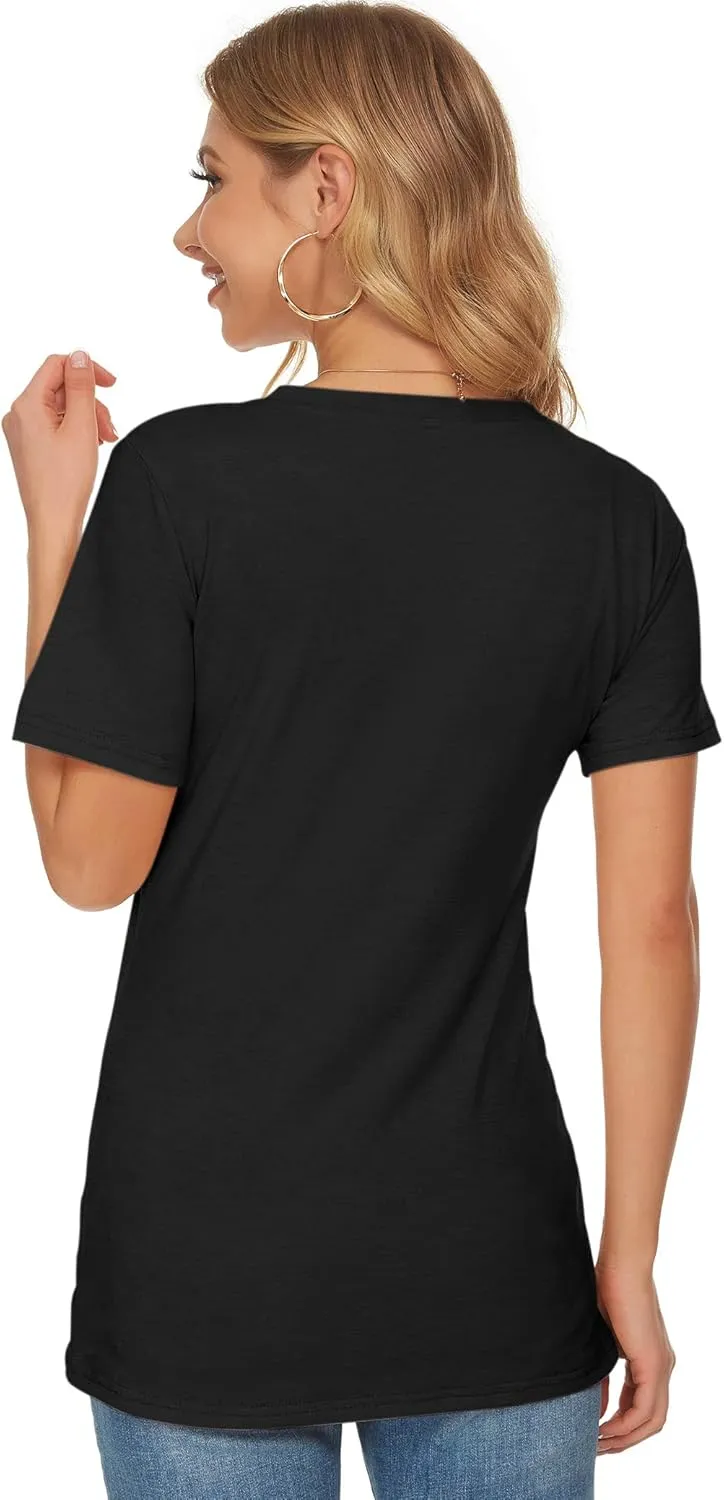 WNEEDU Womens T Shirts Short Sleeve Crewneck Loose Summer Tees Basic Tops