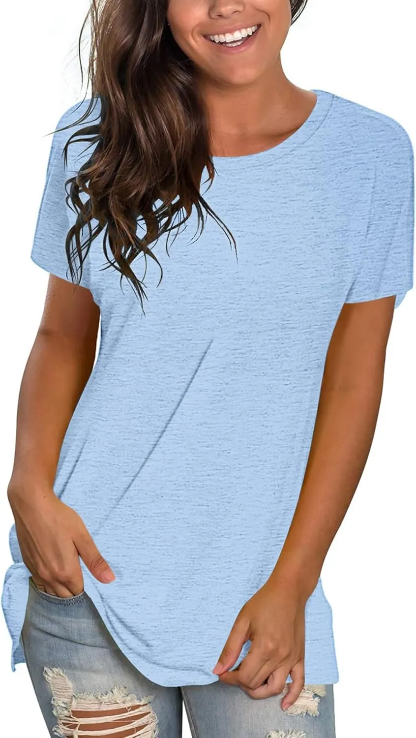 WNEEDU Womens T Shirts Short Sleeve Crewneck Loose Summer Tees Basic Tops