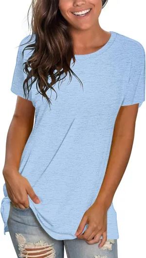 WNEEDU Womens T Shirts Short Sleeve Crewneck Loose Summer Tees Basic Tops