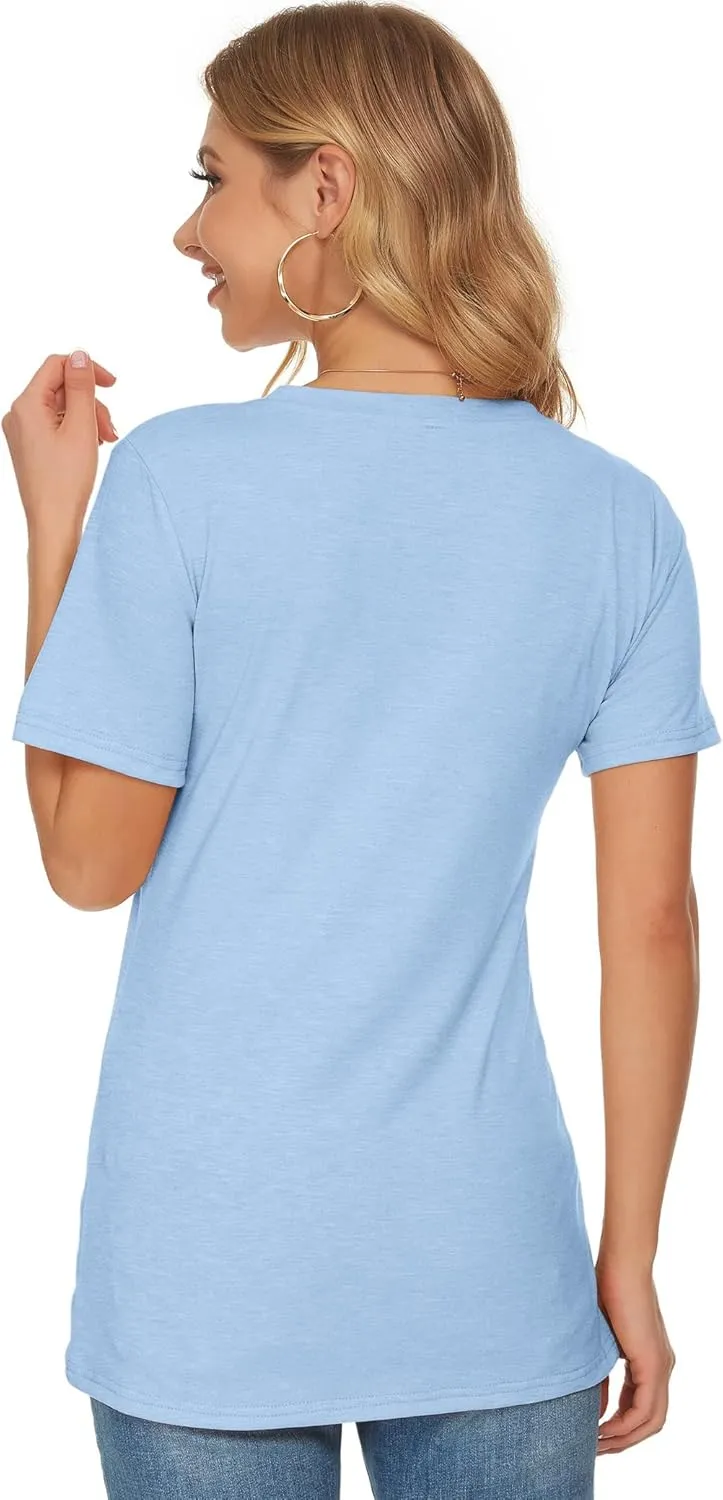 WNEEDU Womens T Shirts Short Sleeve Crewneck Loose Summer Tees Basic Tops