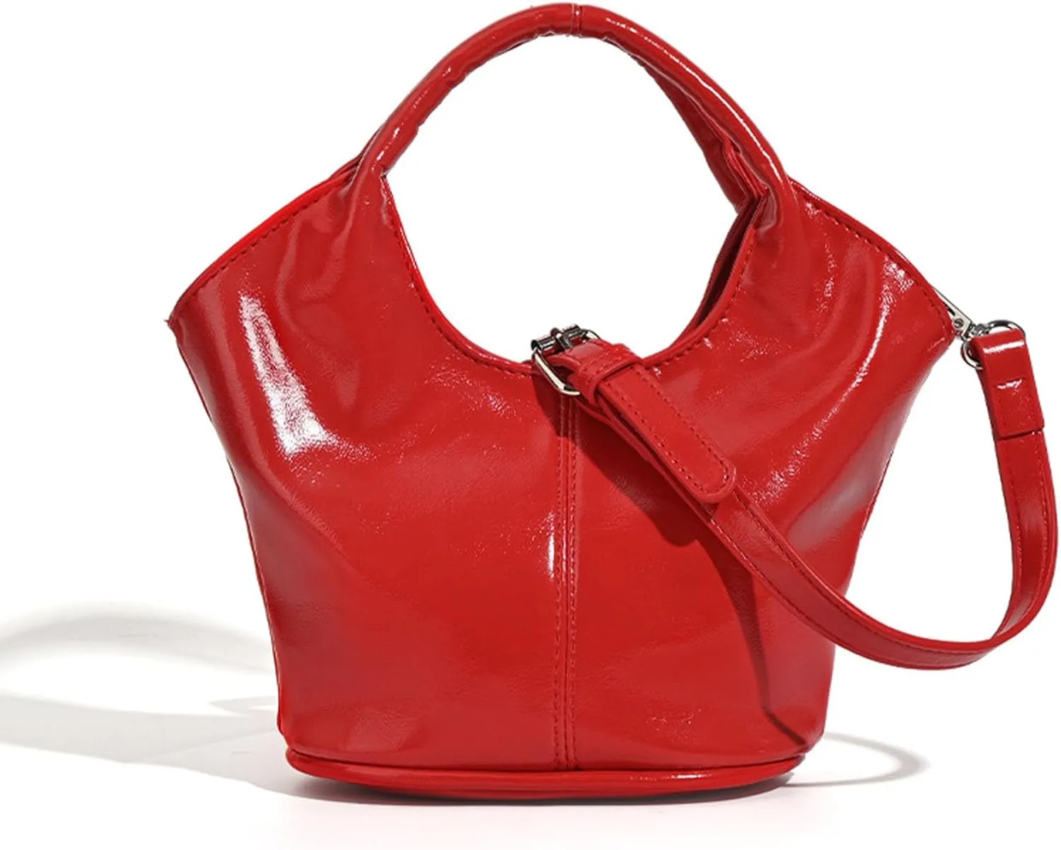 Women Handbag Patent Leather Soft Bucket Bag