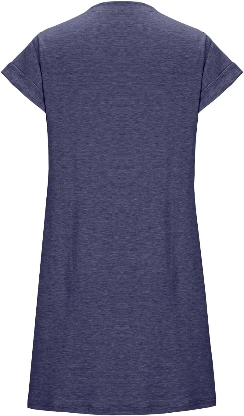 Women Solid Color Casual Mini Dress, Summer Short Sleeve Crewneck Vacation Clothes Soft Comfy Loose Breathable Dresses