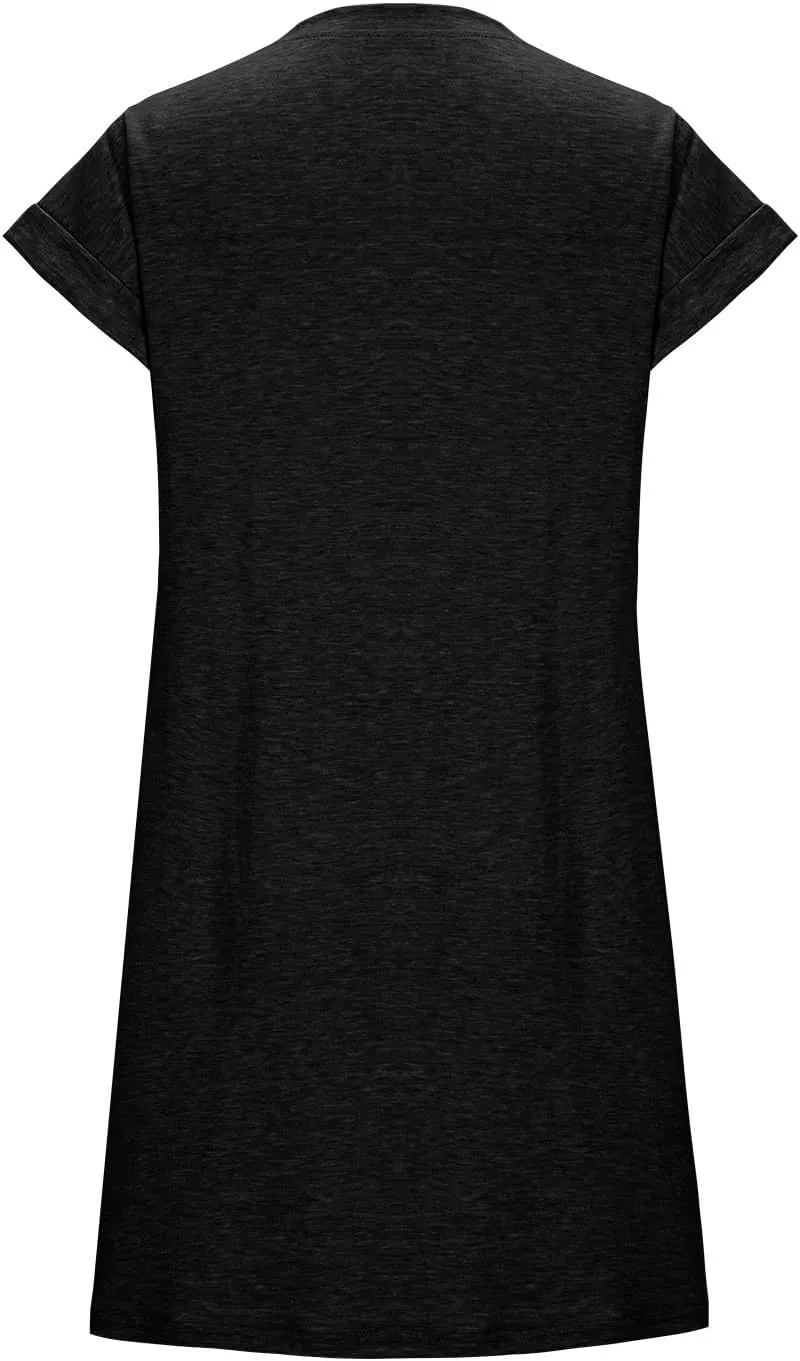 Women Solid Color Casual Mini Dress, Summer Short Sleeve Crewneck Vacation Clothes Soft Comfy Loose Breathable Dresses