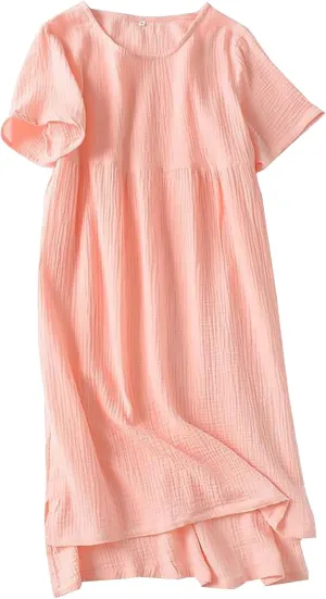 Women Summer Short Sleeve Midi Shirt Dress Casual Crew Neck High-Low Split Hem Shift Dresses Soft Lightweight Loungewear