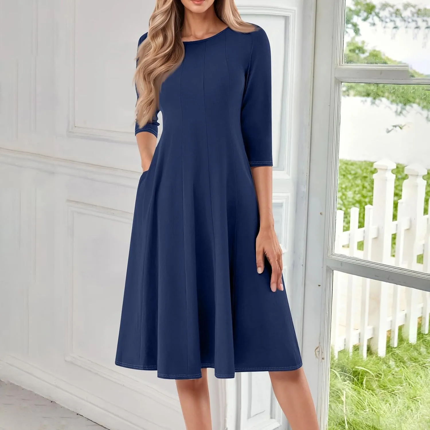 Women's A-Line Soft Dresses Midi Lightweight Breathable Sleevelesss Style Vacation Pockets Party Weddings Dress
