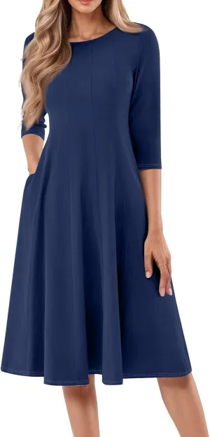 Women's A-Line Soft Dresses Midi Lightweight Breathable Sleevelesss Style Vacation Pockets Party Weddings Dress