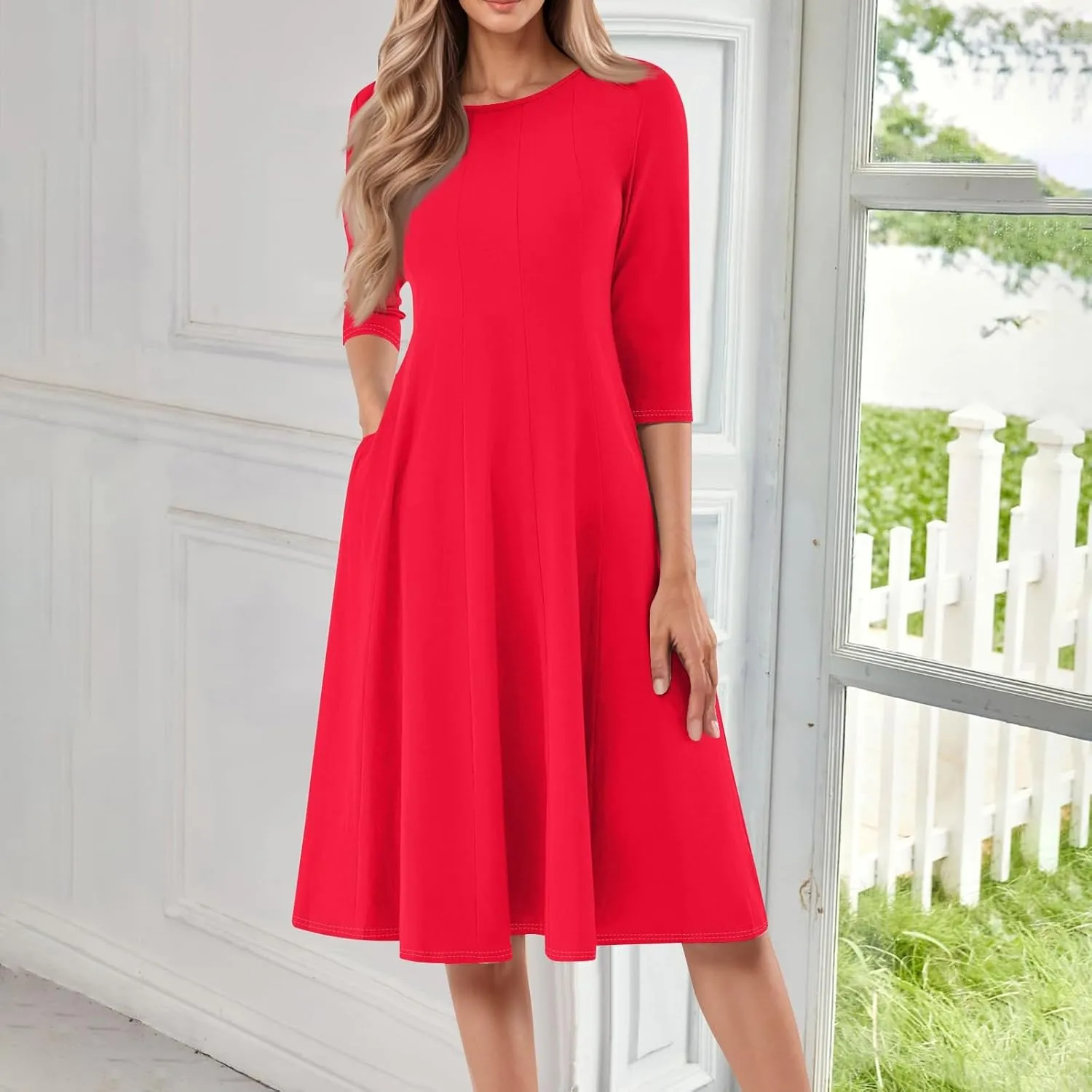 Women's A-Line Soft Dresses Midi Lightweight Breathable Sleevelesss Style Vacation Pockets Party Weddings Dress