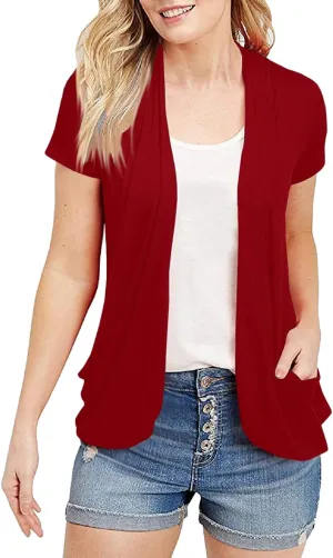 Women's Cardigans Short Sleeve Summer Lightweight Sheer Open Front Drape Casual Blouses Tops