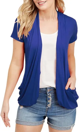 Women's Cardigans Short Sleeve Summer Lightweight Sheer Open Front Drape Casual Blouses Tops