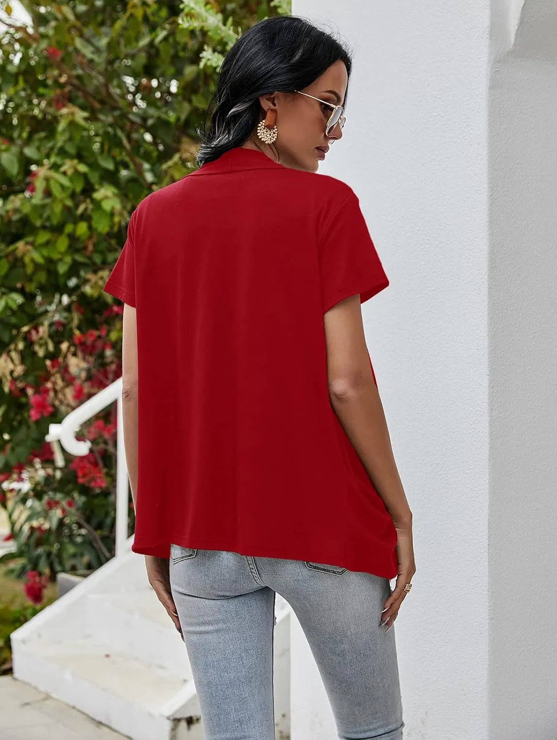 Women's Cardigans Short Sleeve Summer Lightweight Sheer Open Front Drape Casual Blouses Tops