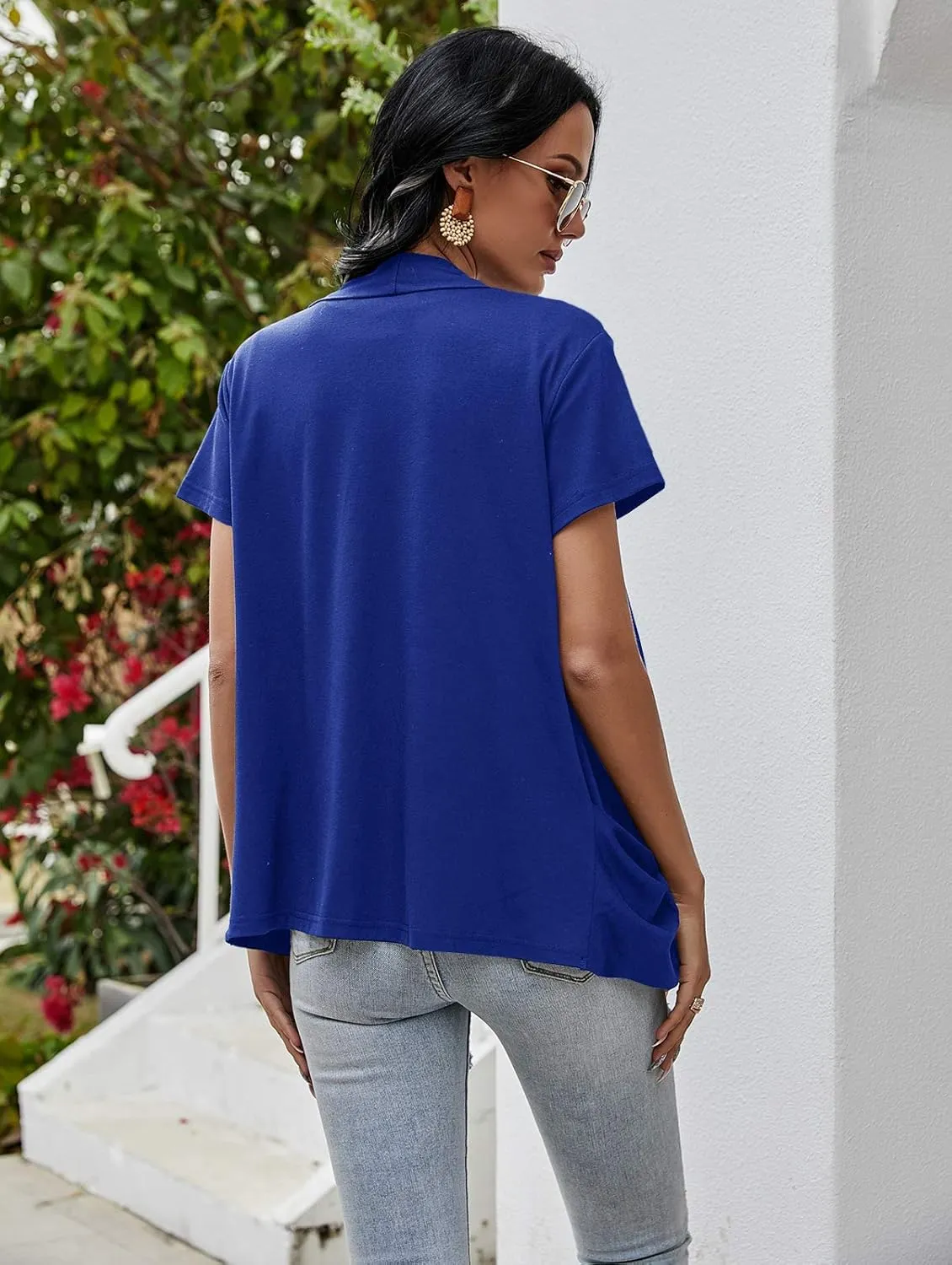 Women's Cardigans Short Sleeve Summer Lightweight Sheer Open Front Drape Casual Blouses Tops