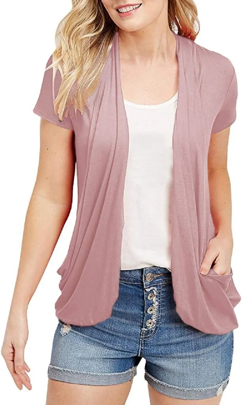 Women's Cardigans Short Sleeve Summer Lightweight Sheer Open Front Drape Casual Blouses Tops