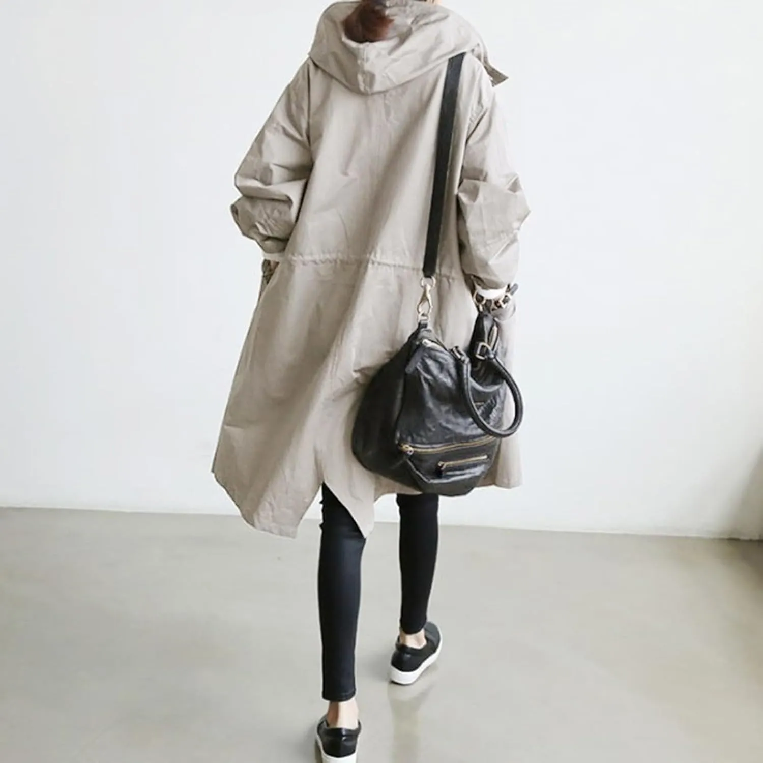 Women's Casual Jackets Long Trench Coat Windproof Classic Lapel Slim Overcoat
