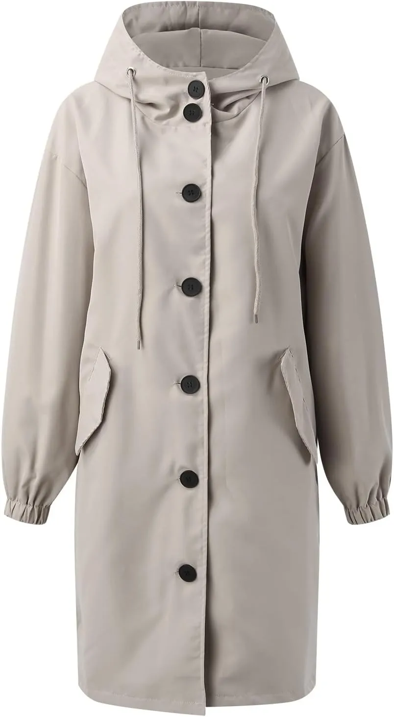Women's Casual Jackets Long Trench Coat Windproof Classic Lapel Slim Overcoat