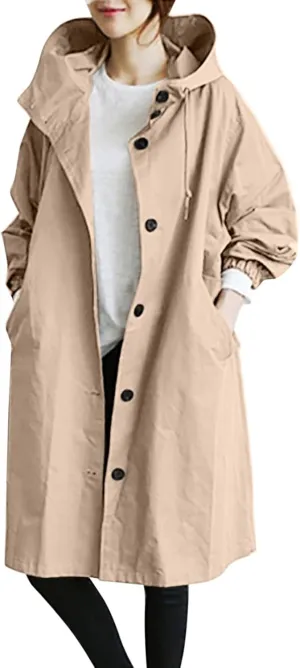Women's Casual Jackets Long Trench Coat Windproof Classic Lapel Slim Overcoat