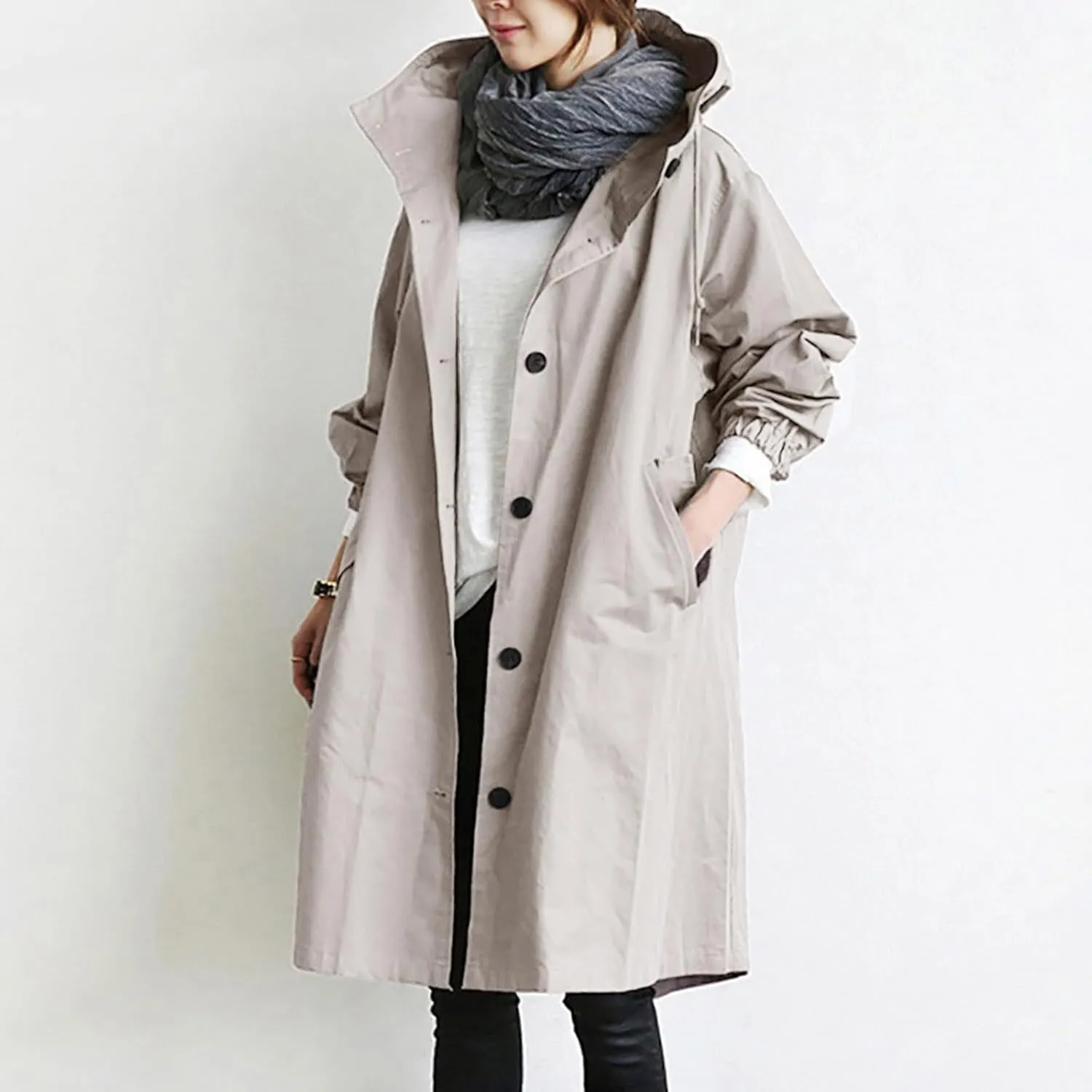 Women's Casual Jackets Long Trench Coat Windproof Classic Lapel Slim Overcoat