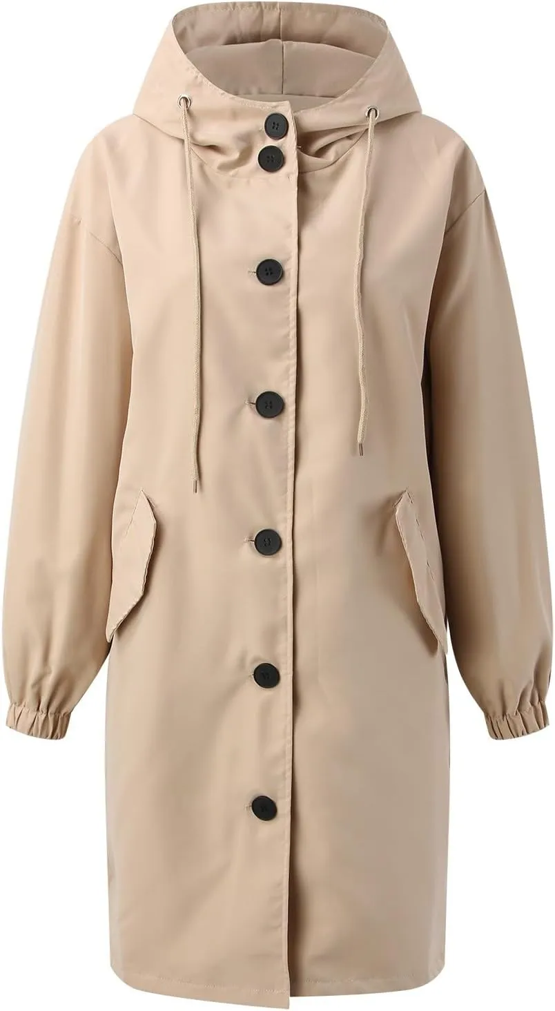 Women's Casual Jackets Long Trench Coat Windproof Classic Lapel Slim Overcoat