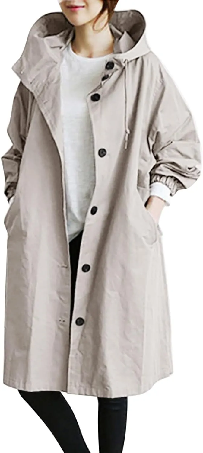 Women's Casual Jackets Long Trench Coat Windproof Classic Lapel Slim Overcoat