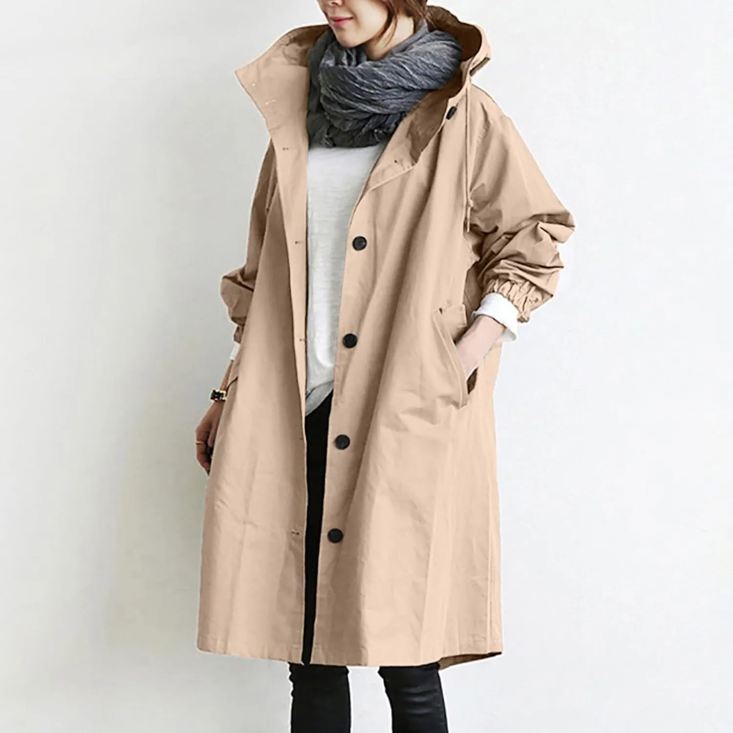 Women's Casual Jackets Long Trench Coat Windproof Classic Lapel Slim Overcoat