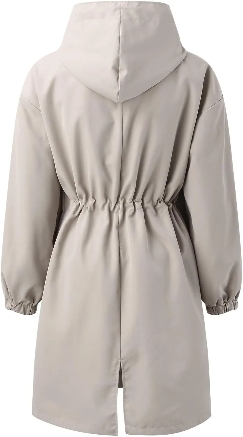 Women's Casual Jackets Long Trench Coat Windproof Classic Lapel Slim Overcoat