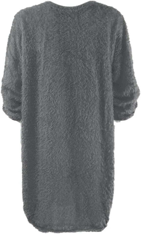 Womens Furry Sweater Dress Trendy Long Sleeve Crewneck Pullover Mini Dresses Oversized Soft Fall Winter Casual Dress