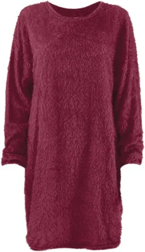 Womens Furry Sweater Dress Trendy Long Sleeve Crewneck Pullover Mini Dresses Oversized Soft Fall Winter Casual Dress