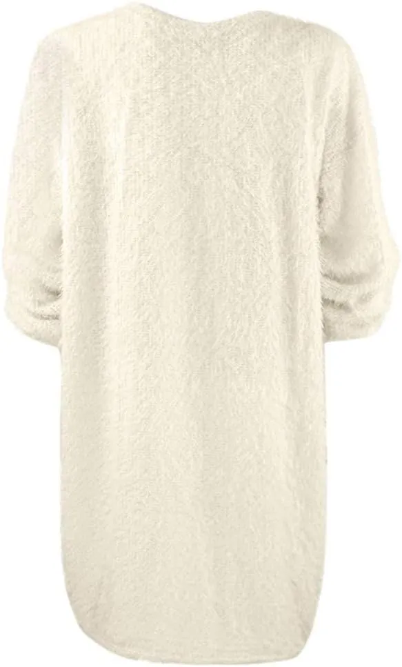 Womens Furry Sweater Dress Trendy Long Sleeve Crewneck Pullover Mini Dresses Oversized Soft Fall Winter Casual Dress