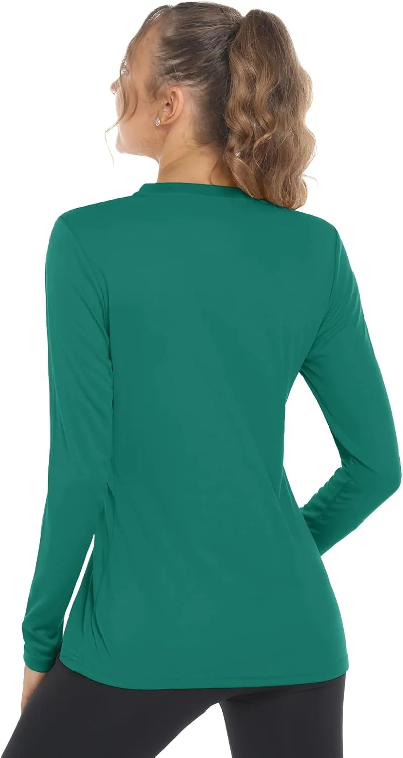 Women's Long Sleeve V Neck Workout Tops UPF50  Sun Protection Moisture Wicking Lightweight Swim T-Shirts