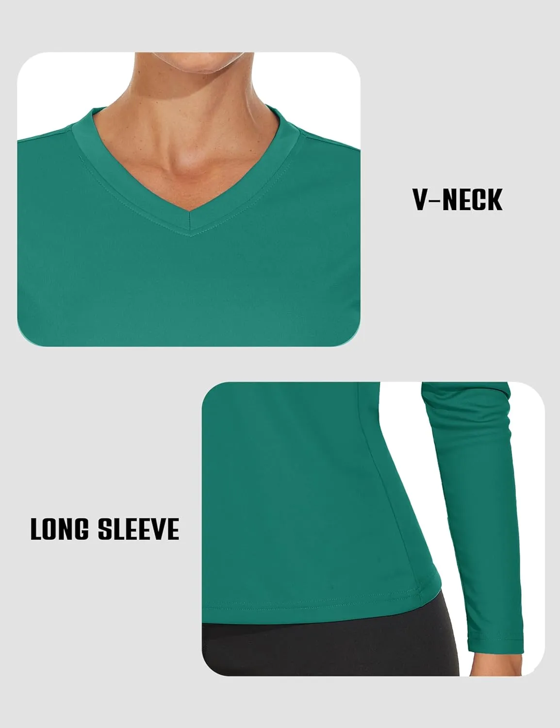 Women's Long Sleeve V Neck Workout Tops UPF50  Sun Protection Moisture Wicking Lightweight Swim T-Shirts