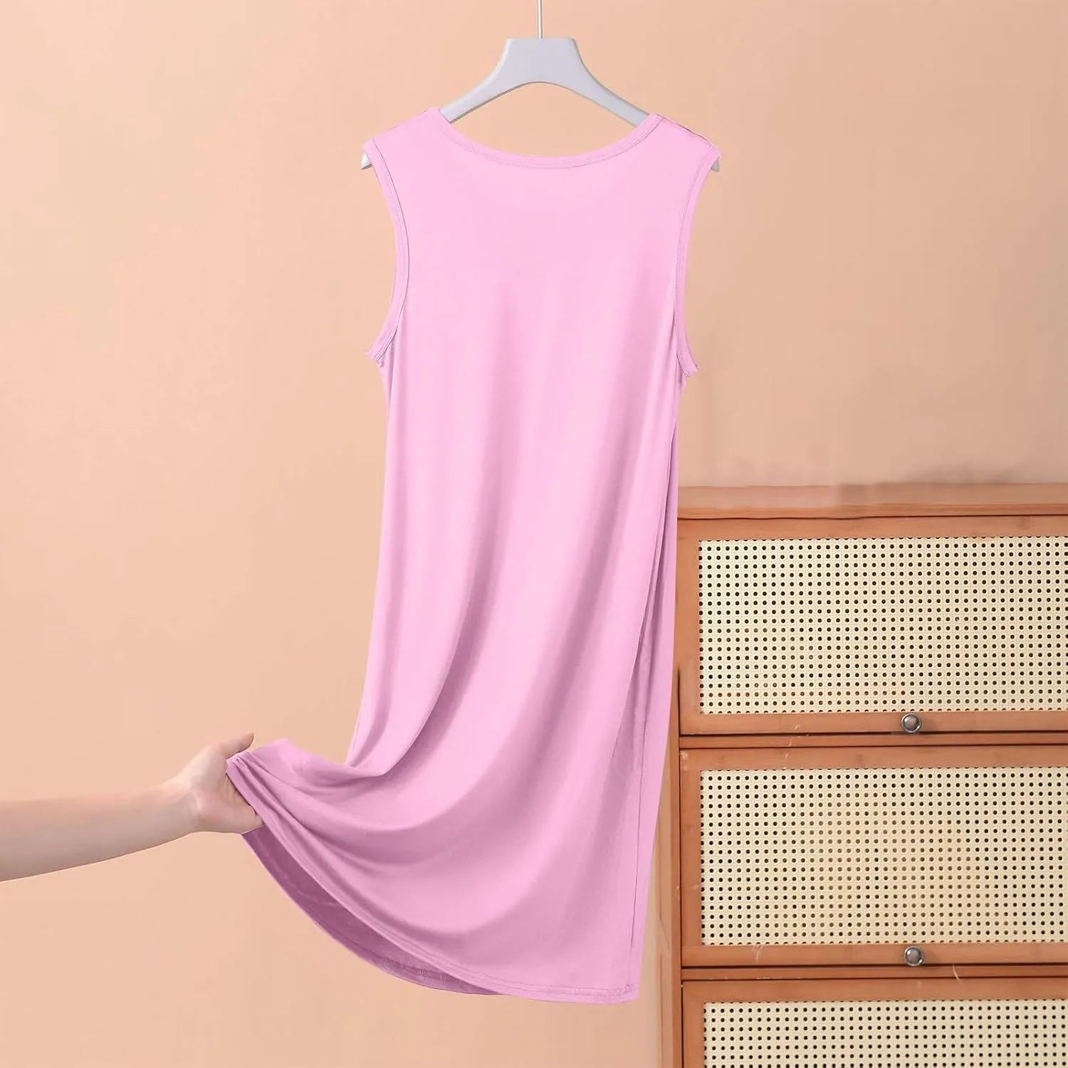 Women's Modal Nightgown Sleeveless Tank Dress Summer Casual Loose Fit Round Neck Sleepwear Comfy Soft Short Dresses