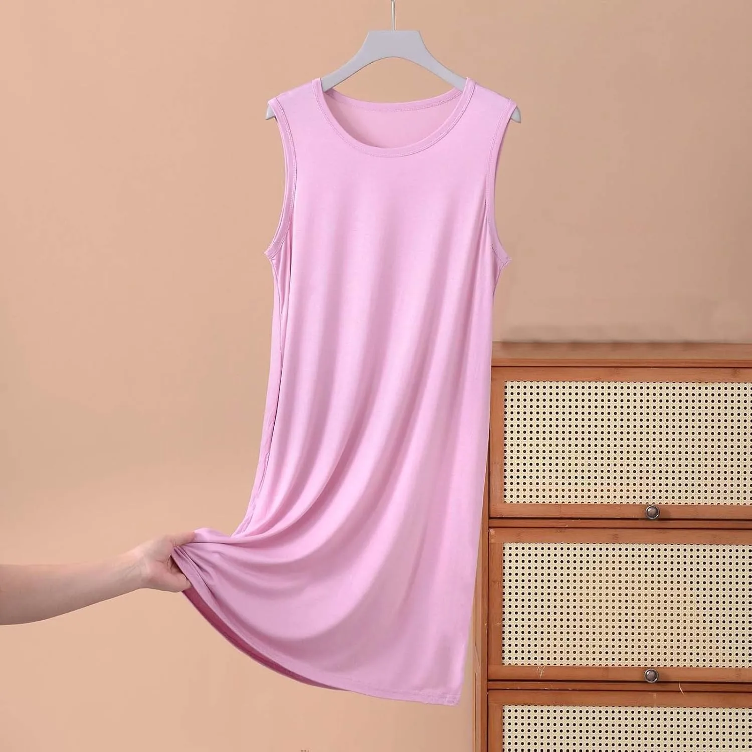 Women's Modal Nightgown Sleeveless Tank Dress Summer Casual Loose Fit Round Neck Sleepwear Comfy Soft Short Dresses