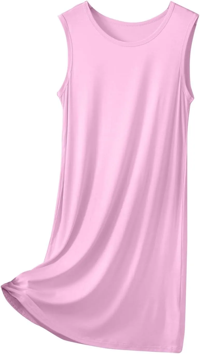 Women's Modal Nightgown Sleeveless Tank Dress Summer Casual Loose Fit Round Neck Sleepwear Comfy Soft Short Dresses