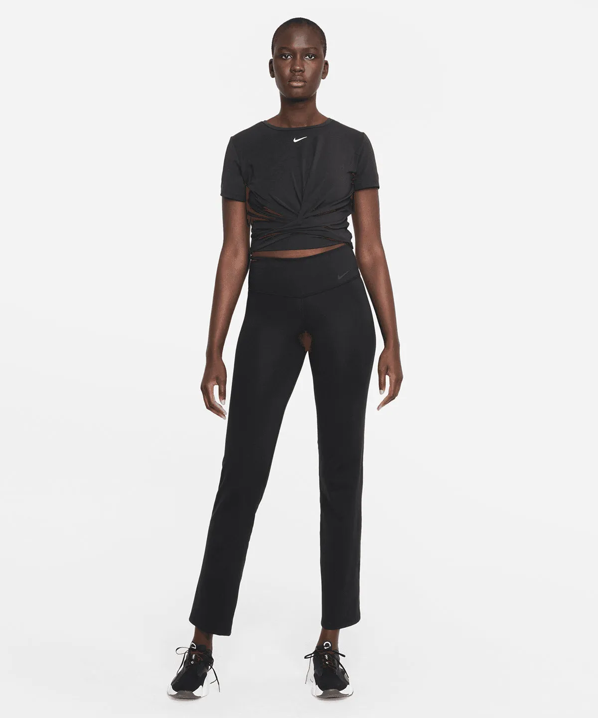 Womens Nike One Luxe Dri-FIT short sleeve standard twist top | Black/Reflective Silver