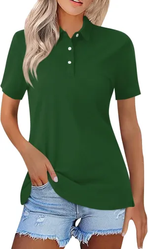 Womens Polo Shirts Trendy Short Sleeve Button Down Shirts Summer Tops for Women Lightweight Dressy Casual Blouses